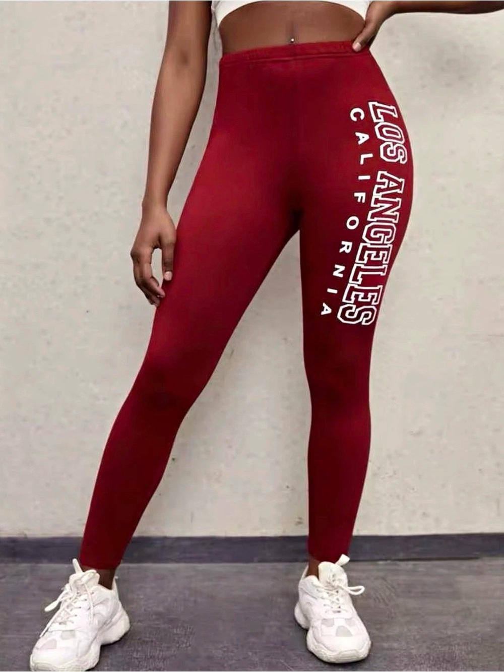 SHEIN SXY Red Ankle Leggings XS Graphic Logo Los Angeles California Athleisure